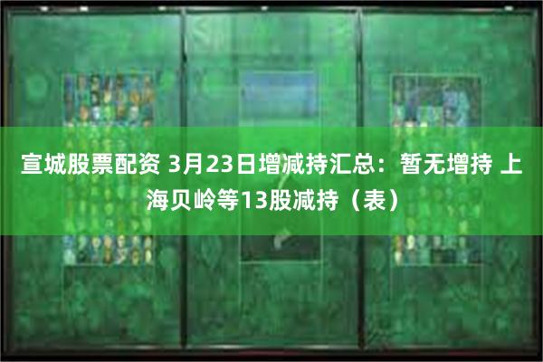 宣城股票配资 3月23日增减持汇总：暂无增持 上海贝岭等13股减持（表）